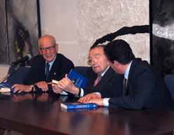L’On. Antonio Tancredi, il Sen. Giulio Andreotti e Licio Di Biase in occasione della seconda presentazione del libro "Giuseppe Spataro - una vita per la democrazia" - giugno 2008